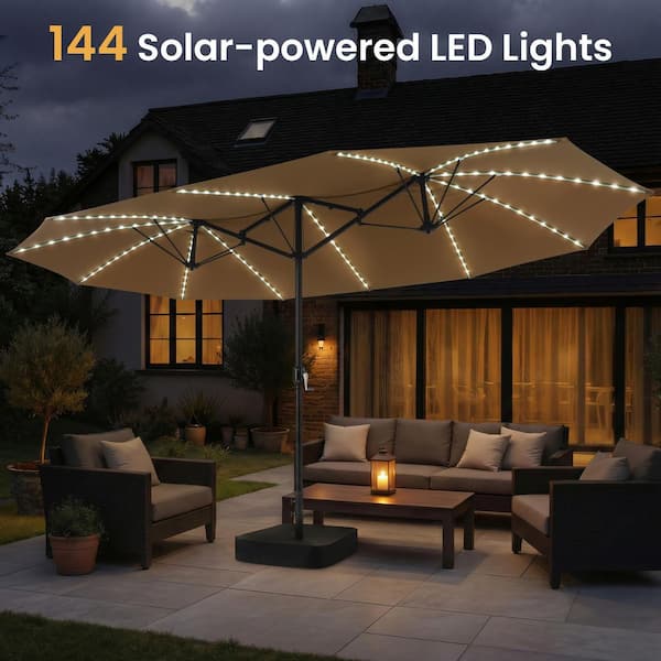 bed bath and beyond solar patio umbrella Outdoor Patio Umbrella Solar Powered LED Lighted Sun Shade Umbrella - Bed  Bath & Beyond