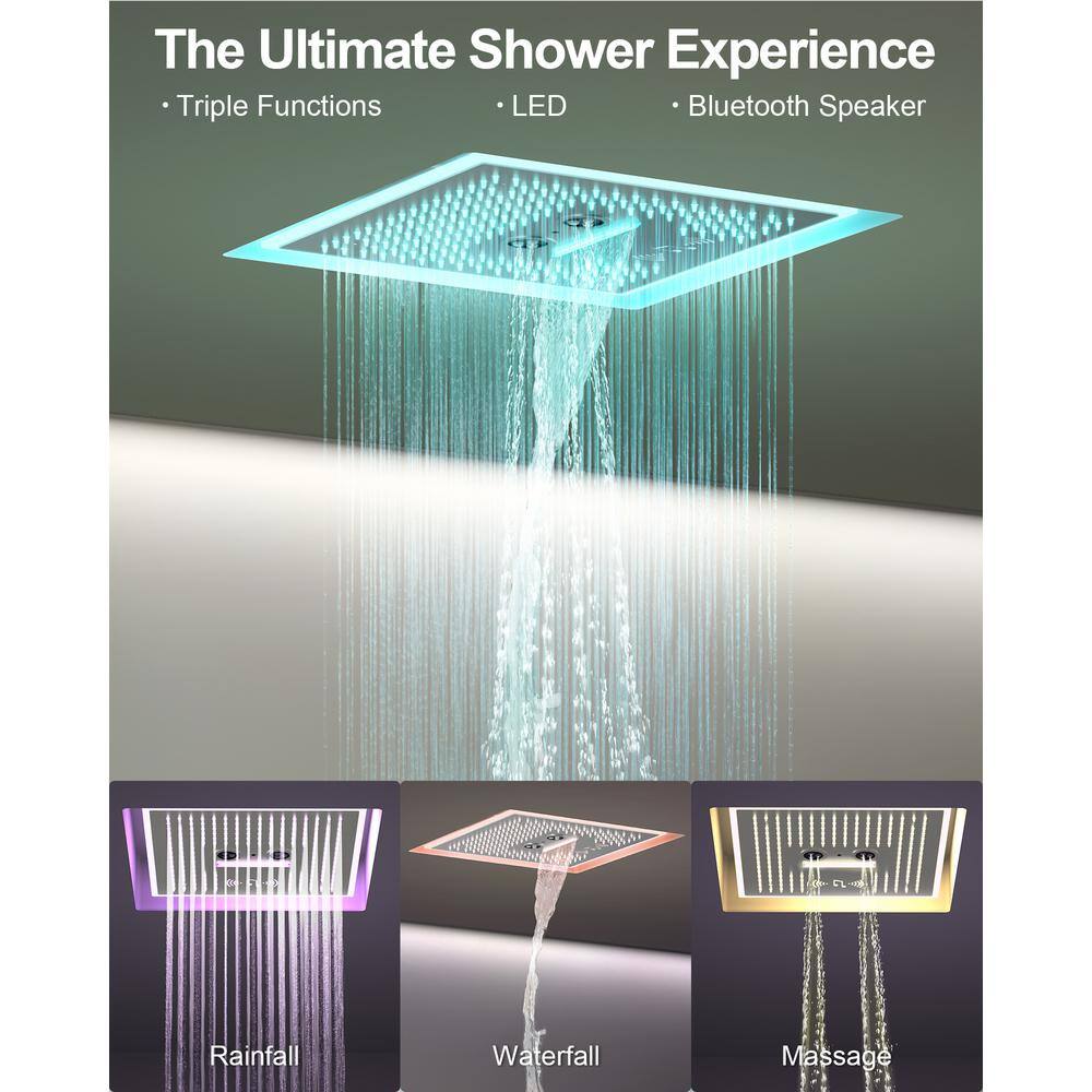 Brushed Nickel Dual Head LED Shower System with Bluetooth Speaker