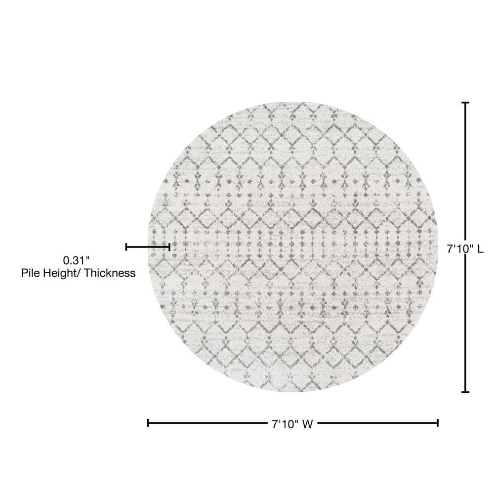 Vintage Moroccan Trellis 8' Round Gray Synthetic Area Rug