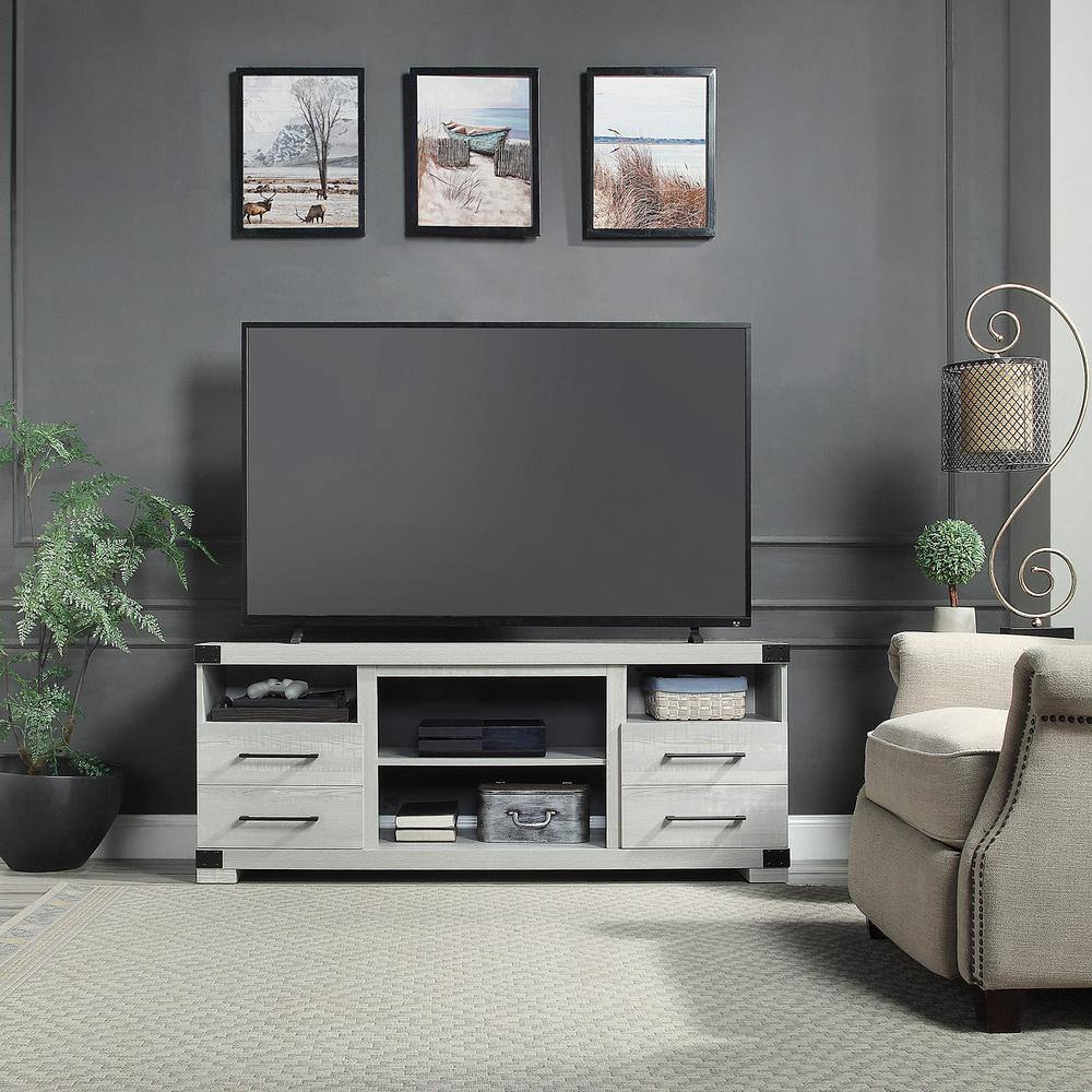 Gray Engineered Wood TV Stand with Drawers and Shelves