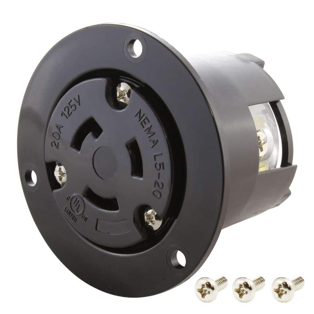 AC WORKS 20A 125V L5-20R Flanged Outlet UL and C-UL Listed