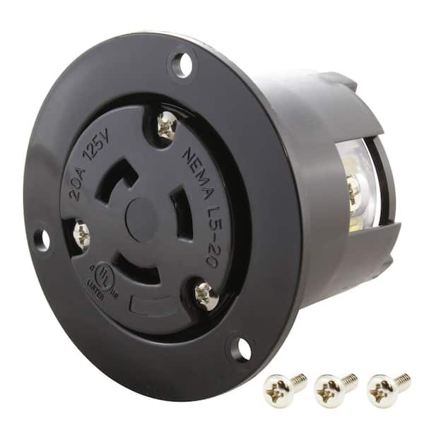 AC WORKS 20-Amp 125-Volt NEMA L5-20R Flanged Mounting Locking Industrial Grade Single Outlet Receptacle