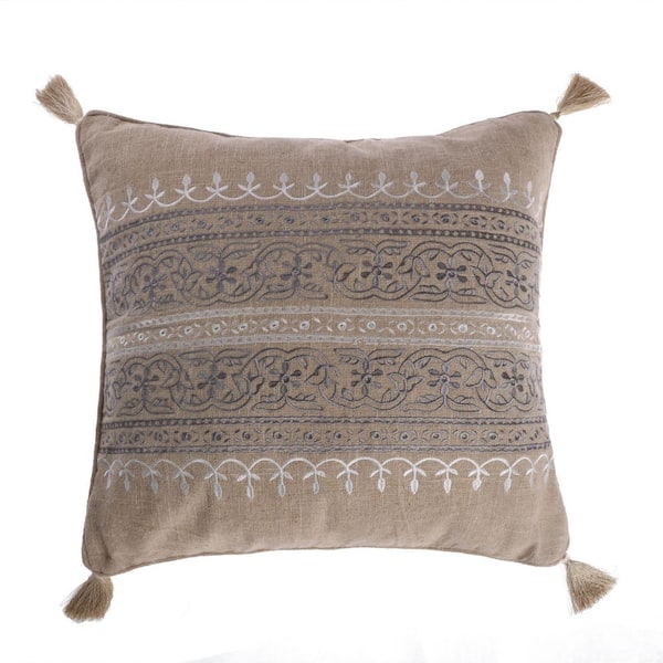 LEVTEX HOME Trevino Beige Global Embroidered 20 in. x 20 in. Throw Pillow
