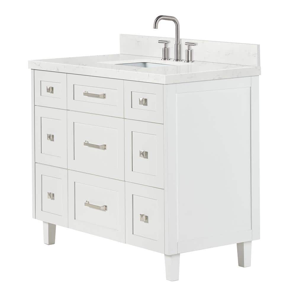 Monroe 42" White Wood Vanity with Carrara Quartz Top