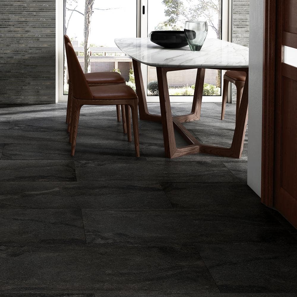 Large Format Matte Black Porcelain Floor and Wall Tile
