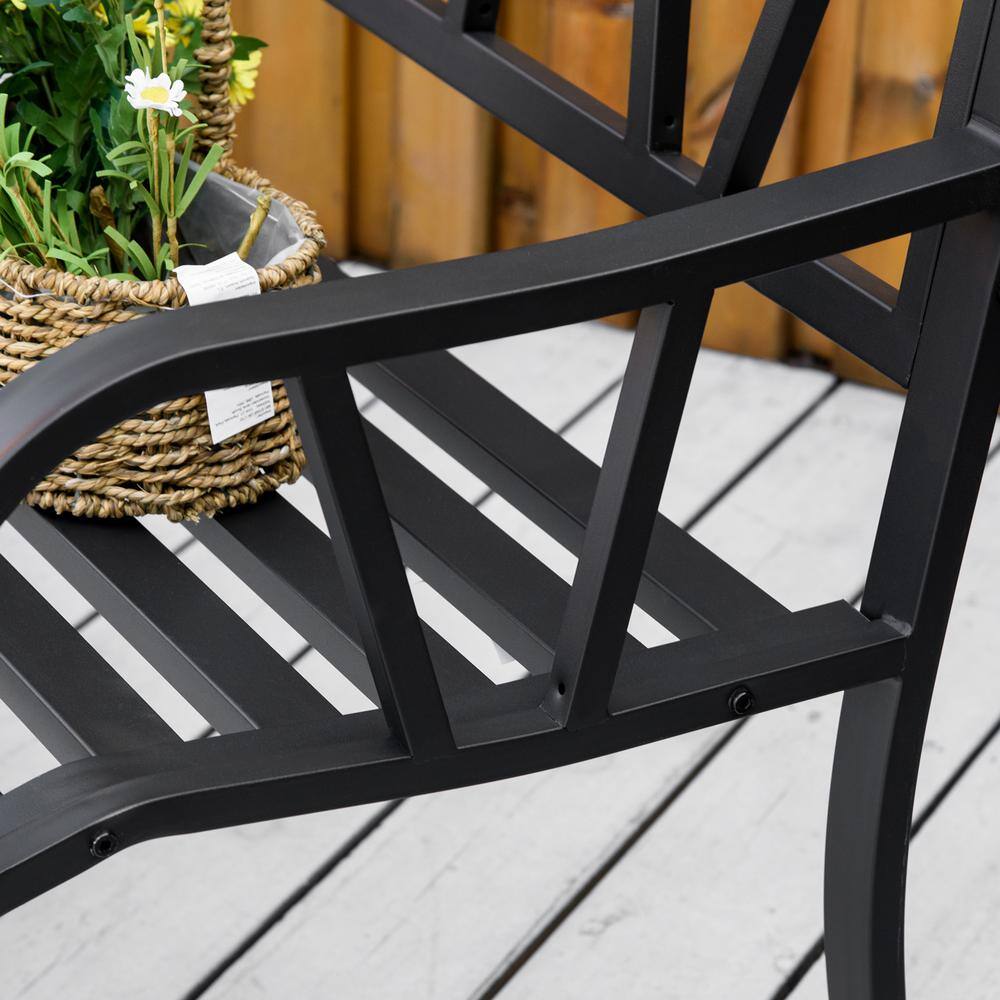 Black 50 in. 2-Person Iron Outdoor Garden Bench with Armrests