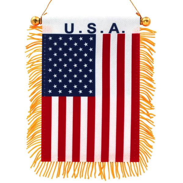 ANLEY 4 in. x 6 in. U.S.A Fringy Window Hanging Flag Mini Flag Banner and Rearview Mirror Decar Fringed and Double Sided