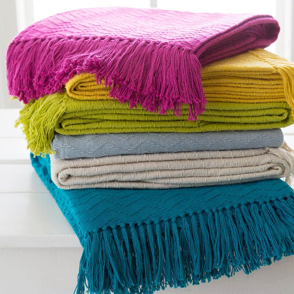 Magenta Cotton Reversible Throw with Fringe