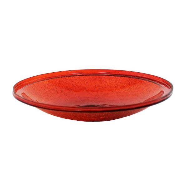 ACHLA DESIGNS 14 in. Dia Red Reflective Crackle Glass Birdbath Bowl