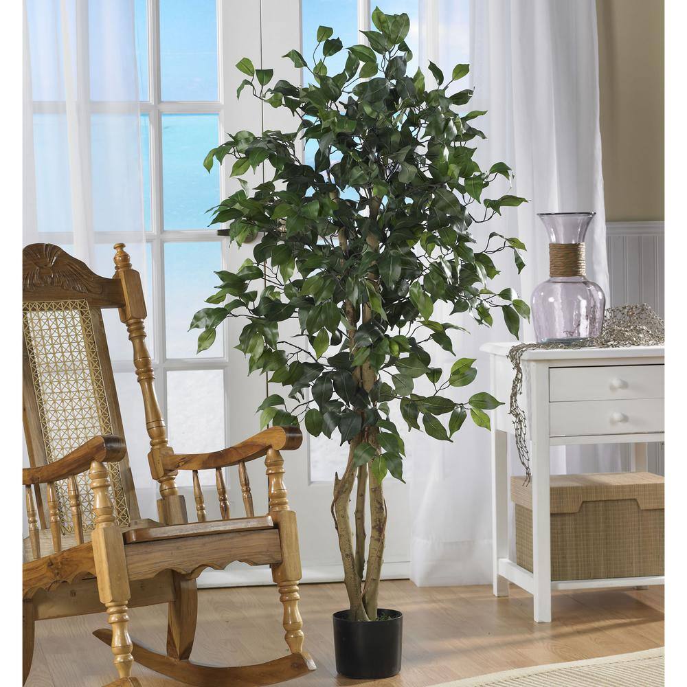 4-Foot Green Silk Ficus Tree in Black Pot