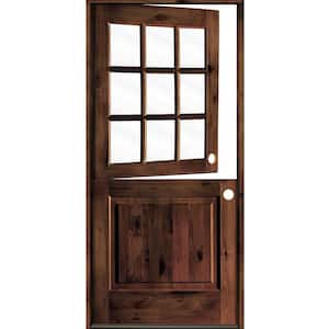 32 in. x 80 in. Farmhouse Knotty Alder Left-Hand/Inswing Clear Glass Red Mahogany Stain Dutch Wood Prehung Front Door