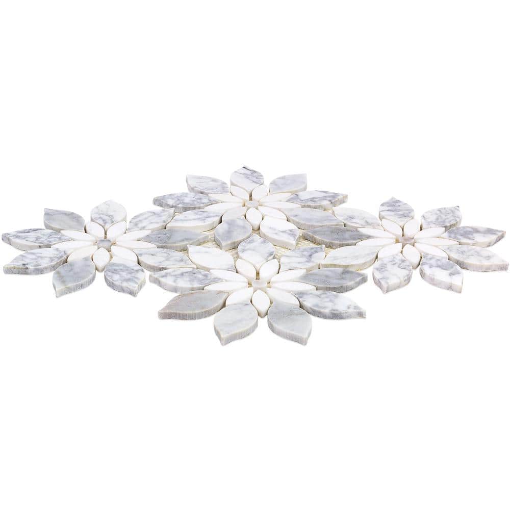 Thistle White Polished Marble Waterjet Mosaic Tile Sheet