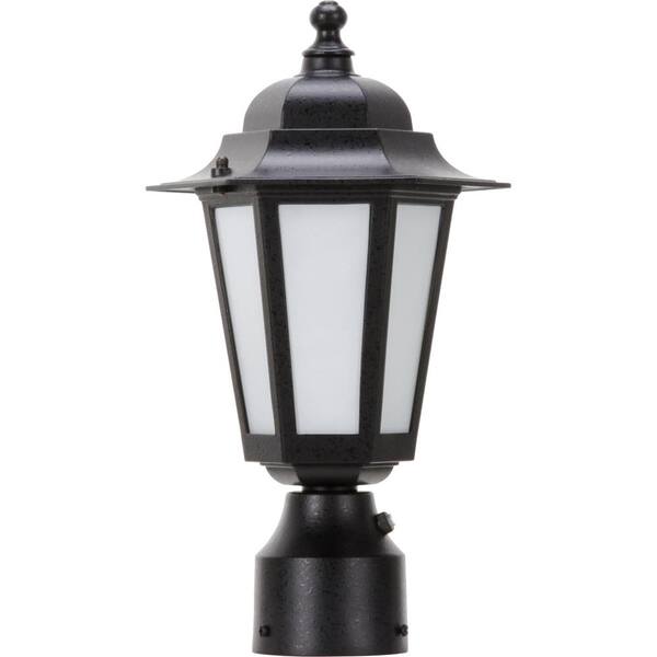 Green Matters 1-Light Outdoor Textured Black Post Lantern with Satin White Glass