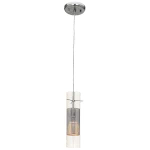 Spartan 1-Light Brushed Steel Shaded Pendant Light with Metal Glass Shade