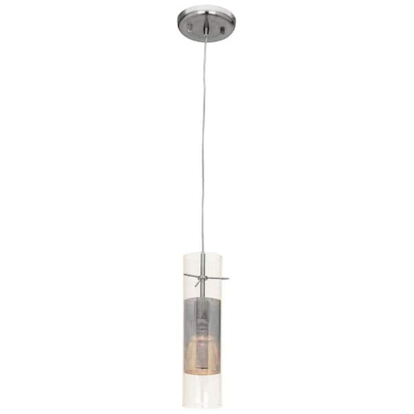 Access Lighting Spartan 1-Light Brushed Steel Shaded Pendant Light with Metal Glass Shade