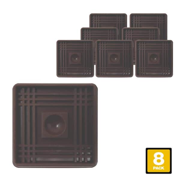Everbilt 2 in. Brown Square Smooth Rubber Floor Protector Furniture Cups for Carpet & Hard Floors (8-Pack)