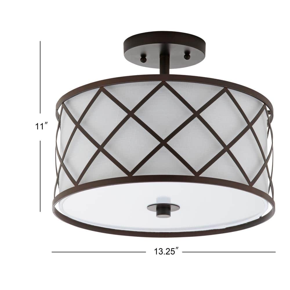 Transitional Elegance 13.25" Bronze LED Flush Mount with White Linen Shade