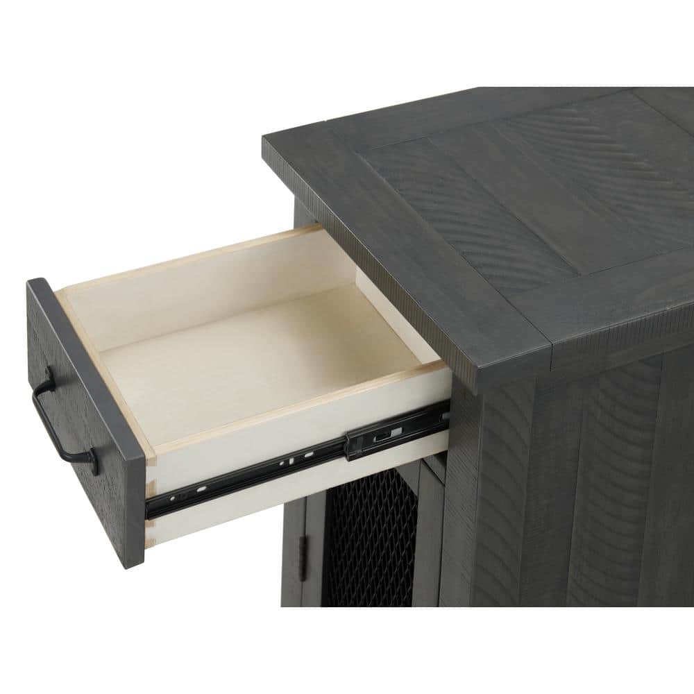 Rustic Gray Pine Chairside Table with Power Outlets and USB Ports