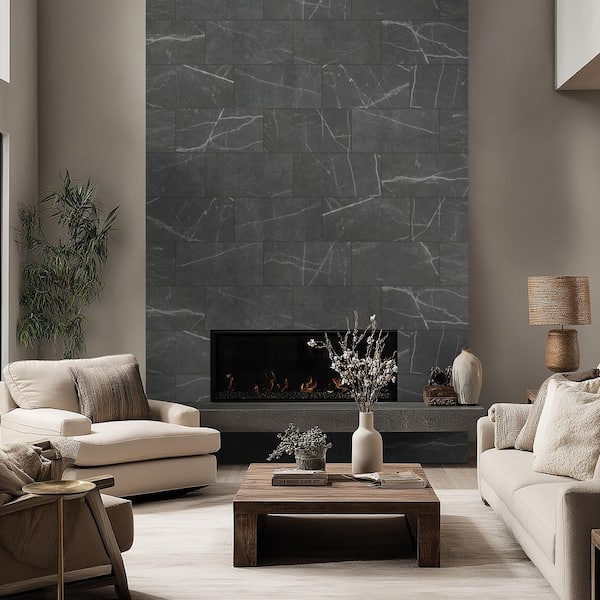 Nero Marquina 12 in. x 24 in. Matte Porcelain Marble Look Floor and Wall Tile (16 sq. ft./Case)