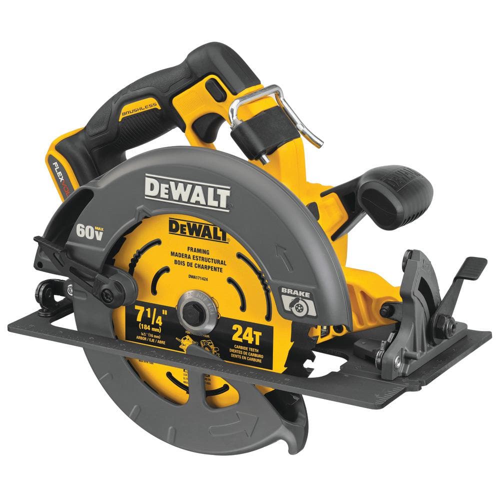 DEWALT FLEXVOLT 60V MAX Cordless Brushless 7-1/4 in. Circular Saw with  Brake (Tool Only) DCS578B - The Home Depot