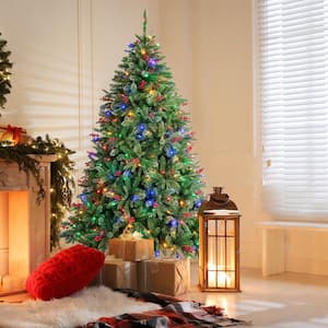 7 ft.Green Pre-Lit Artificial Christmas Tree with Multi-Color LED Lights