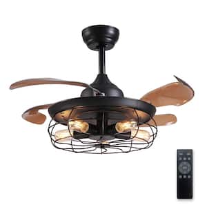 36 in. Indoor Farmhouse Black Caged Ceiling Fan with Lights and Remote Retractable Blades Fandelier