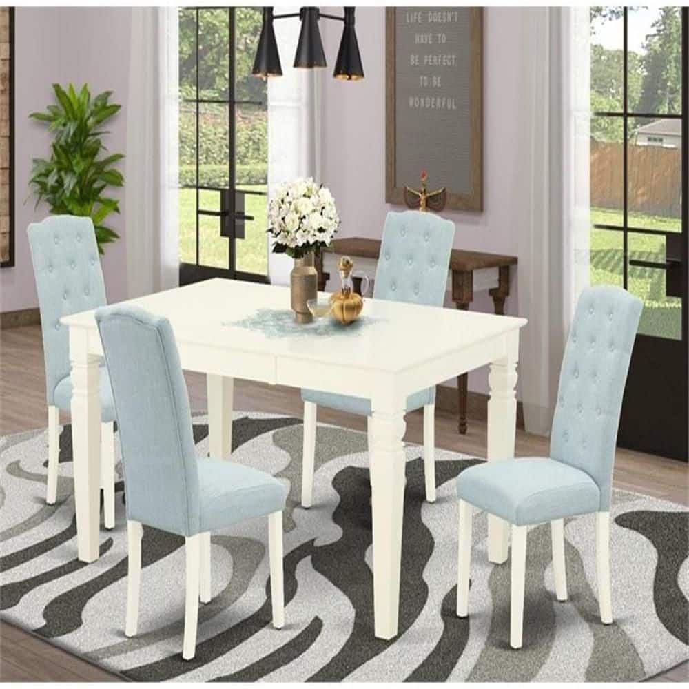 Linen White Extendable Dining Set with 4 Upholstered Parsons Chairs