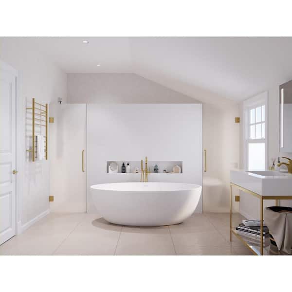 Cestino Series 67 in. x 36 in. Flat Bottom Solid Surface Freestanding Soaking Bathtub with Center Drain in Matte White