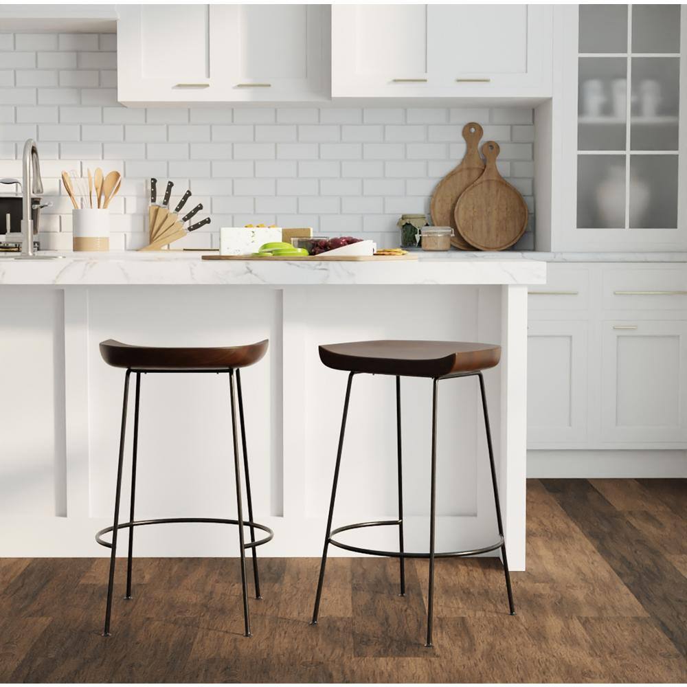 Diya Chestnut and Black Mango Wood Bar Stools, Set of 2
