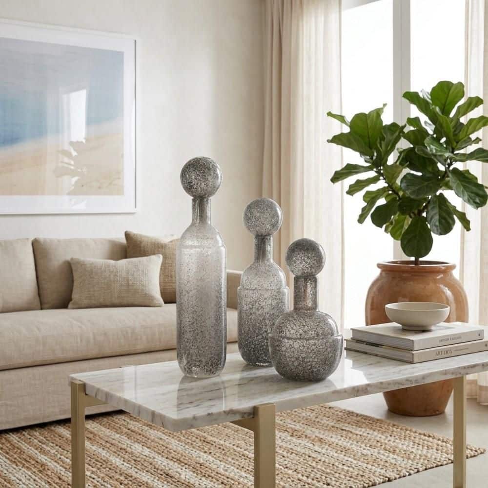 Gray 7 in. x 12 in., 5 in. x 15 in. and 4 in. x 18 in. Bottle Glass Sculpture (Set of 3) price history on PriceWatchPro