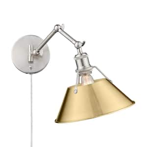 Orwell 10 in. 1-Light Pewter and Brushed Champagne Bronze Plug-In or Hardwired Swing Arm for Bedroom and Foyer