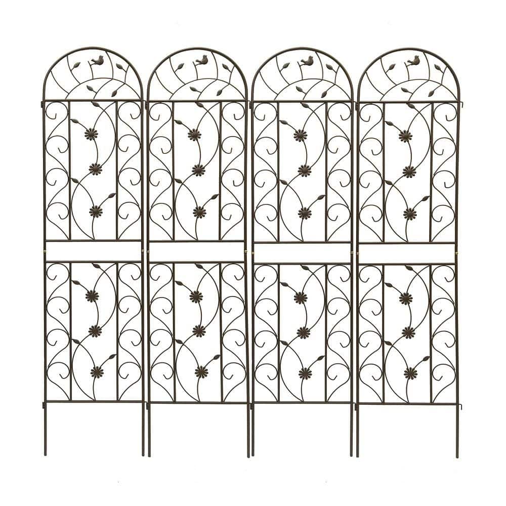 4-Pack 86.7 in Iron Trellis for Climbing Plants Outdoor Flower Support Brow