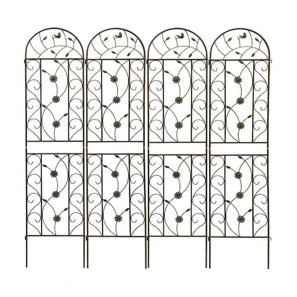 Unbranded 4-Pack 86.7 in Iron Trellis for Climbing Plants Outdoor Flower Support Brown
