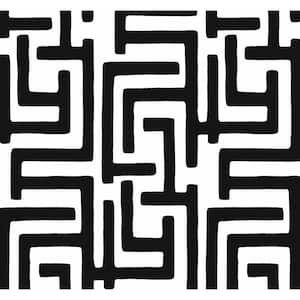 40.5 sq. ft. Black Graphic Maze Vinyl Peel and Stick Wallpaper Roll