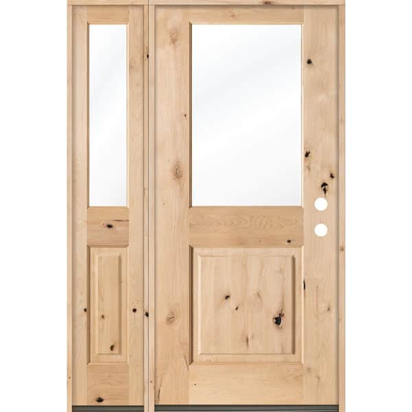 Krosswood Doors 46 in. x 80 in. Rustic Knotty Alder Half Lite LowE IG Unfinished Left-Hand Inswing Prehung Front Door Left Sidelite