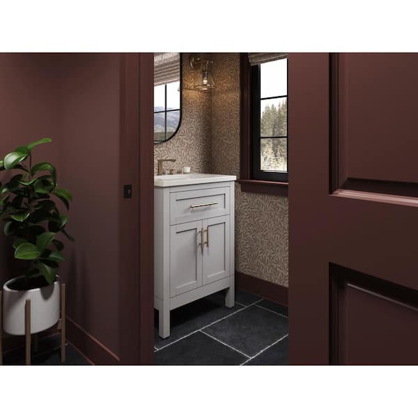 KOHLER Hadron 24.75in. Single Sink Freestanding Atmos Grey Bath Vanity with White Quartz Top Assembled