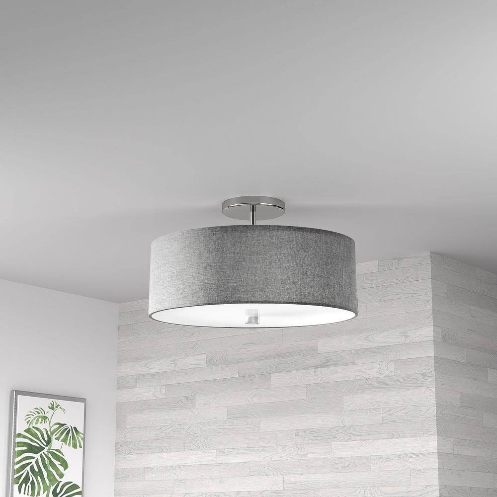 Polished Chrome Semi-Flush Mount with Gray Drum Shade