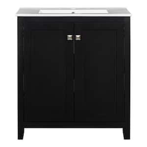 30 in. W x 18 in. D x 34 in. H Single Sink Freestanding Bath Vanity in Black with White Ceramic Top