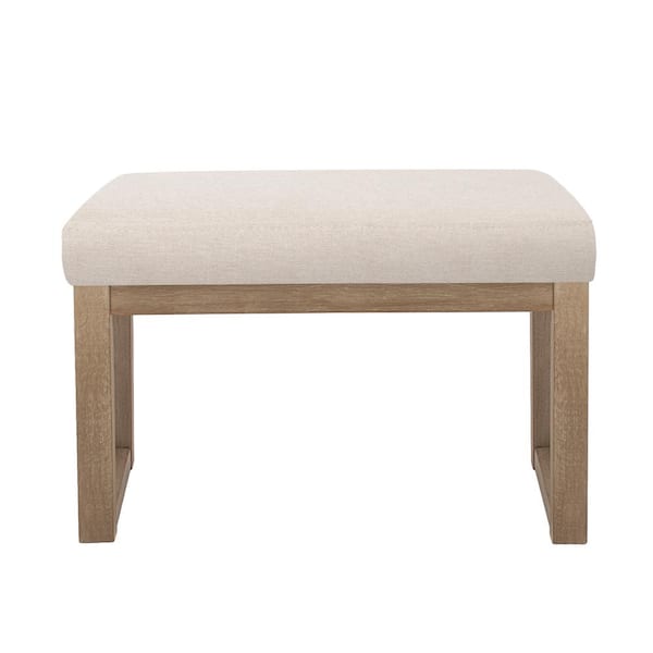 27 in. Wide Rectangle Ottoman Bench White Footstool, Fabric Look for Living Room, Bedroom, Contemporary Modern, Beige