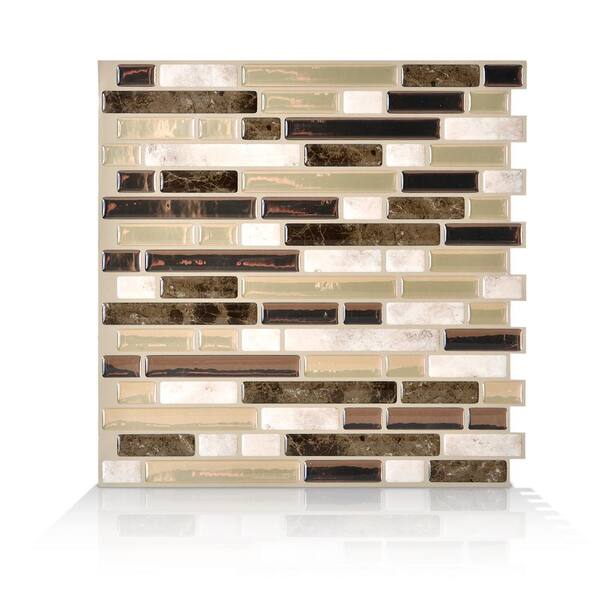 smart tiles Bellagio Bello Beige 10.06 in. W x 10.00 in. H Peel and Stick Self-Adhesive Decorative Mosaic Wall Tile (6-Pack)