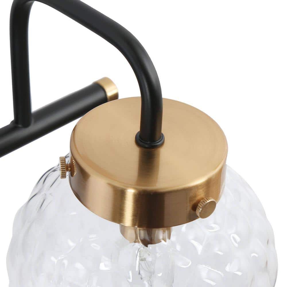 Astrid 15" Black and Gold Ripple Glass 2-Light Vanity Fixture