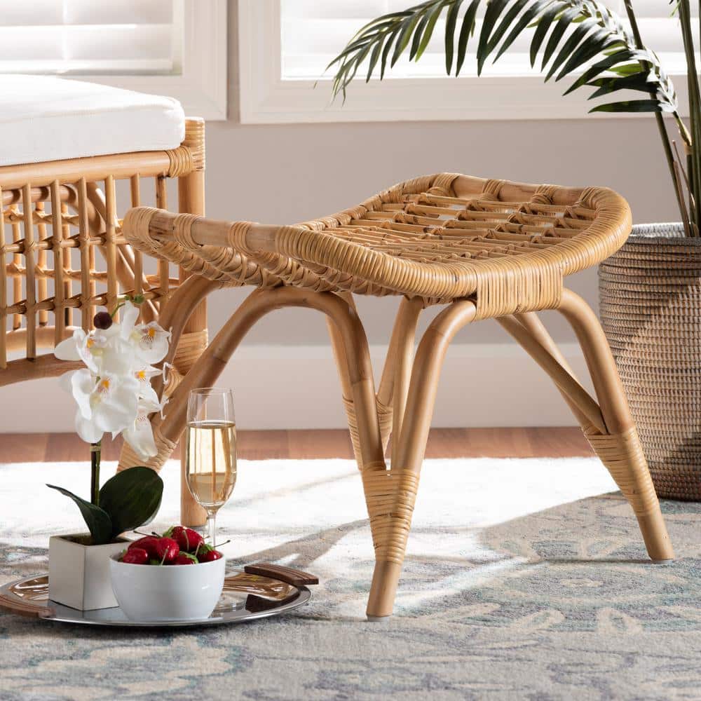 Bernardo Natural Brown Rattan Bohemian Ottoman