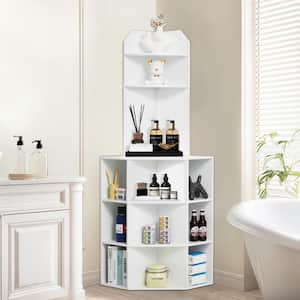 64 in. Tall Corner Storage Cabinet, 6-Tiers Wooden Storage Cabinet with USB Ports and Outlets, White