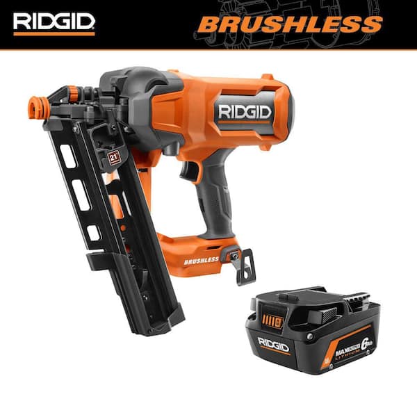 RIDGID 18V Brushless Cordless 21° 3-1/2 in. Framing Nailer with 18V 6.0 Ah MAX Output Lithium-Ion Battery