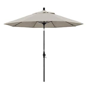 9 ft. Fiberglass Market Collar Tilt M Black Patio Umbrella in Woven Granite Olefin