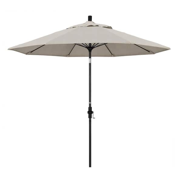 California Umbrella 9 ft. Fiberglass Market Collar Tilt M Black Patio Umbrella in Woven Granite Olefin
