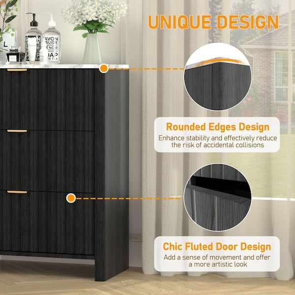 Black 6-Drawer 50.6 in. W Dresser Chest of Drawers with Faux Marble Countertop (32.5 in. H x 15.6 in. L)