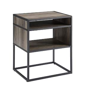 20 in. Grey Wash Metal and Wood Side Table with Open Shelf