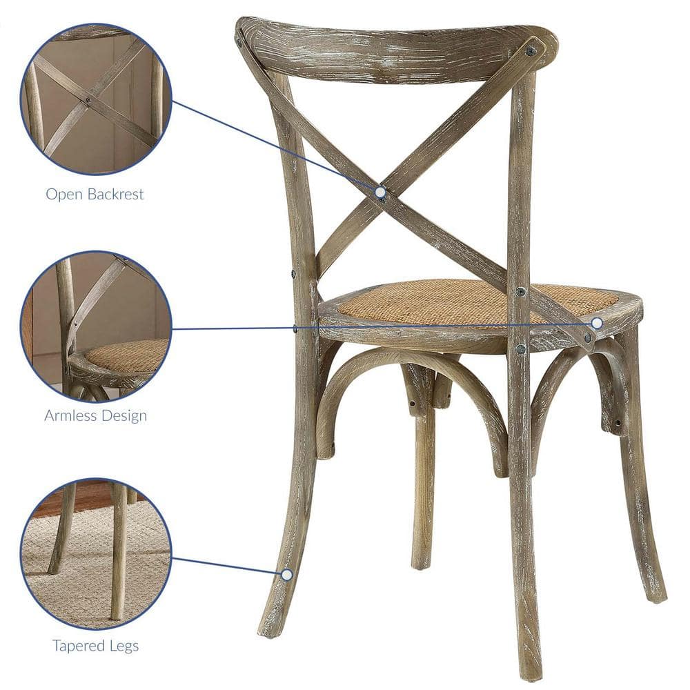 Rustic Gray Elm Wood Cross-Back Dining Side Chair
