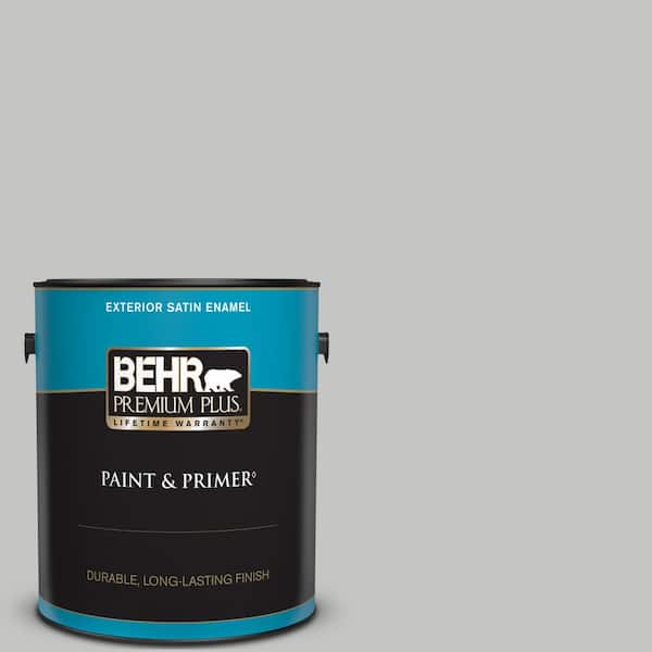BEHR PREMIUM PLUS 1 gal. #N520-2 Silver Bullet Satin Enamel Exterior Paint & Primer